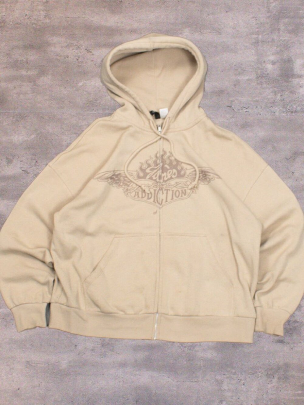 H&M Janes Addiction Y2K Style Tan Cram Zip Hoodie